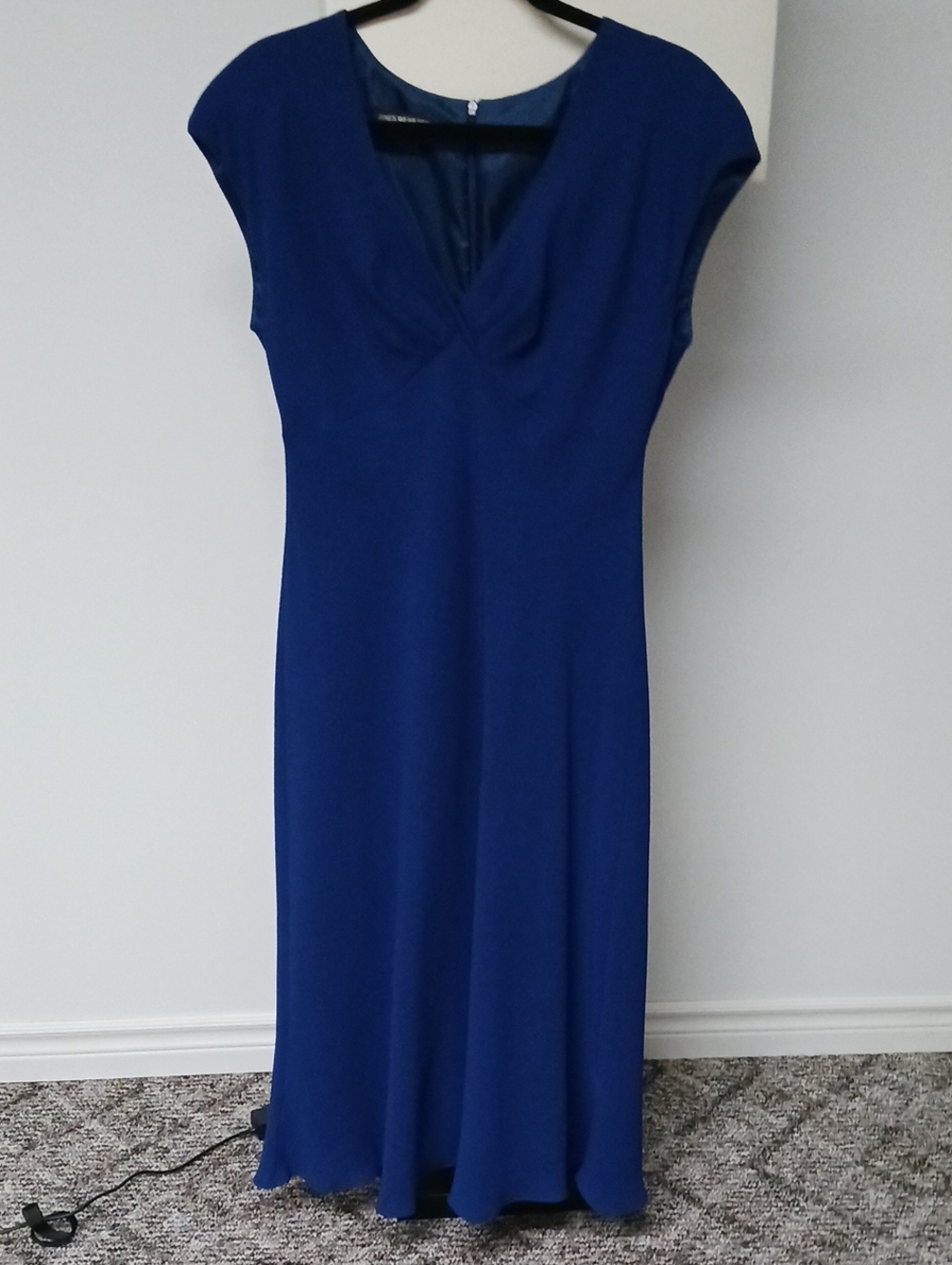 JONES Elegant V-Neck Cap Sleeve Blue Dress